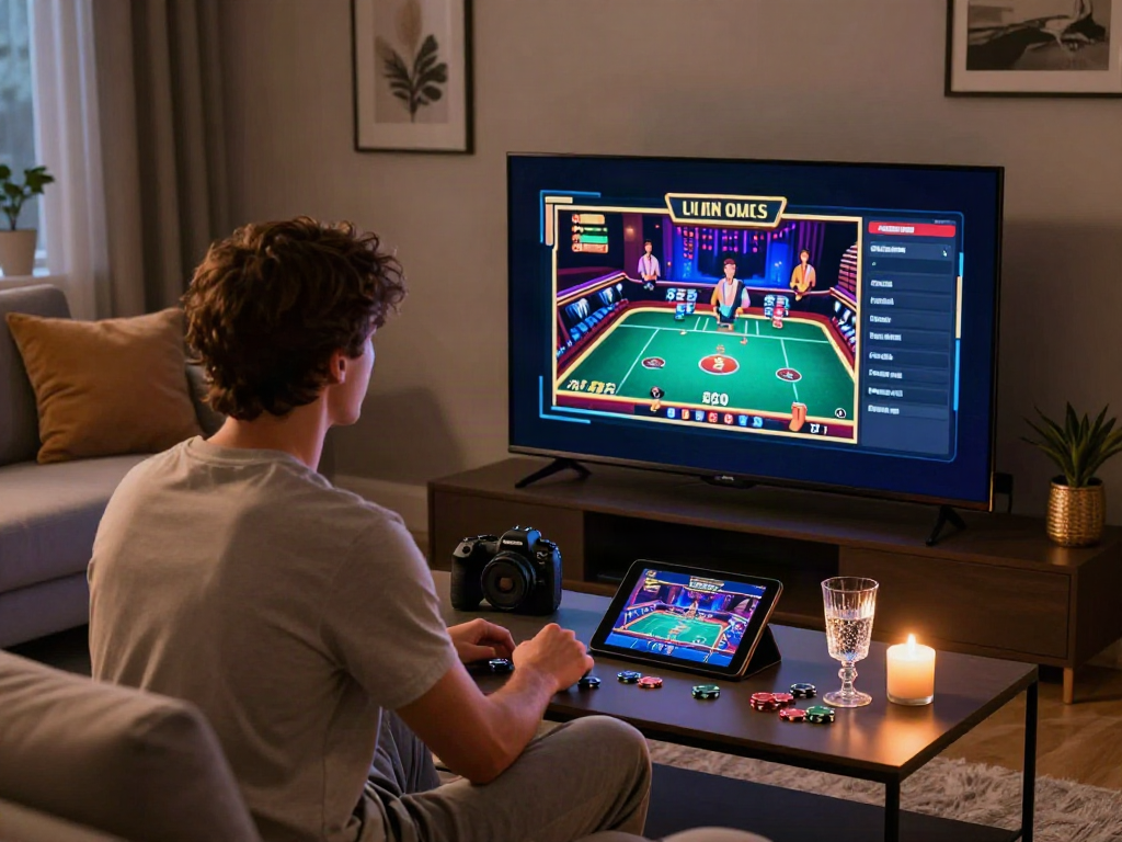 Engaging gaming scene showcasing casino non gamstop experience in a cozy living room.