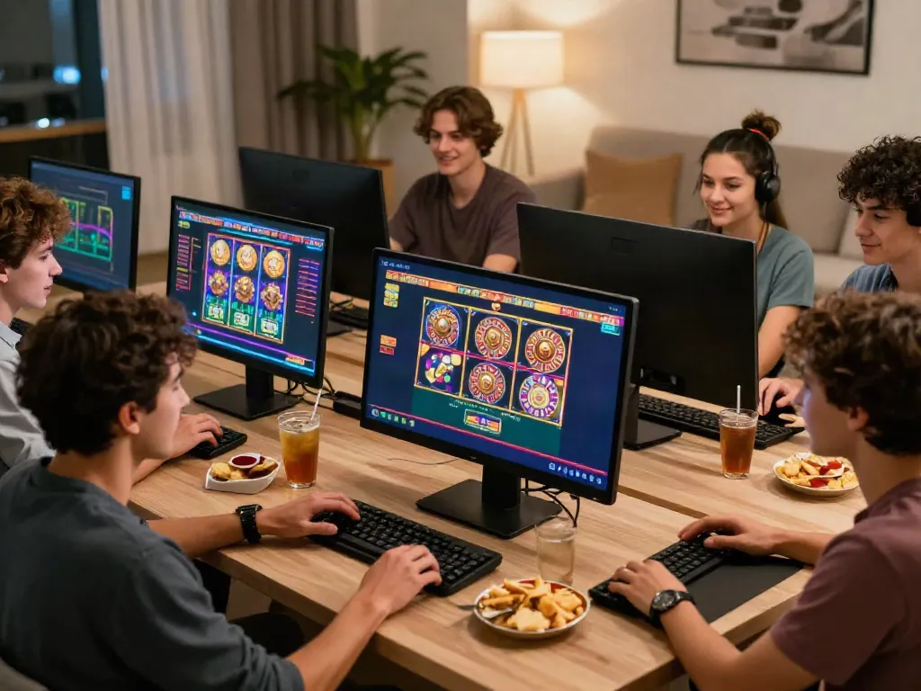 Engaging virtual casino game scene showcasing friends enjoying casino non gamstop activities.