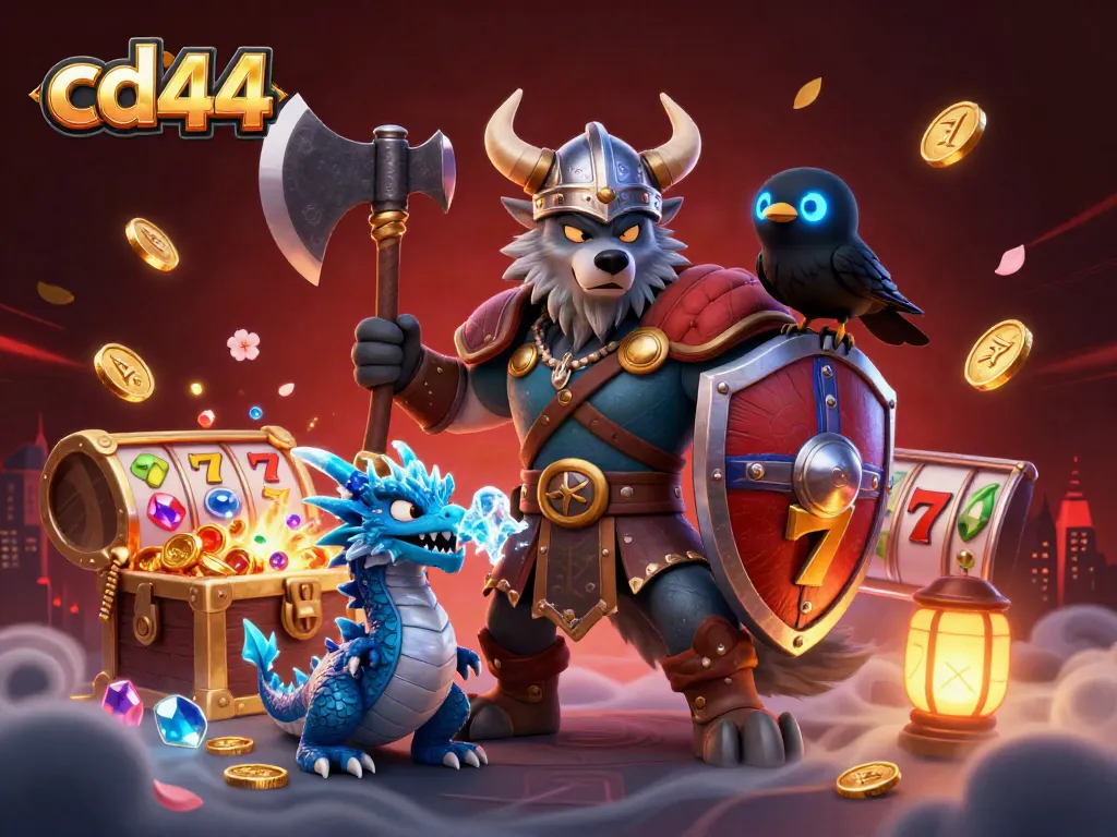 Engage in thrilling gameplay with cd44 while encountering a Viking wolf warrior and mythical creatures.