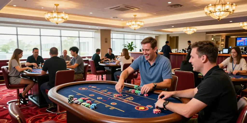 Casino non gamstop gaming scene showcasing vibrant tables and excited players.