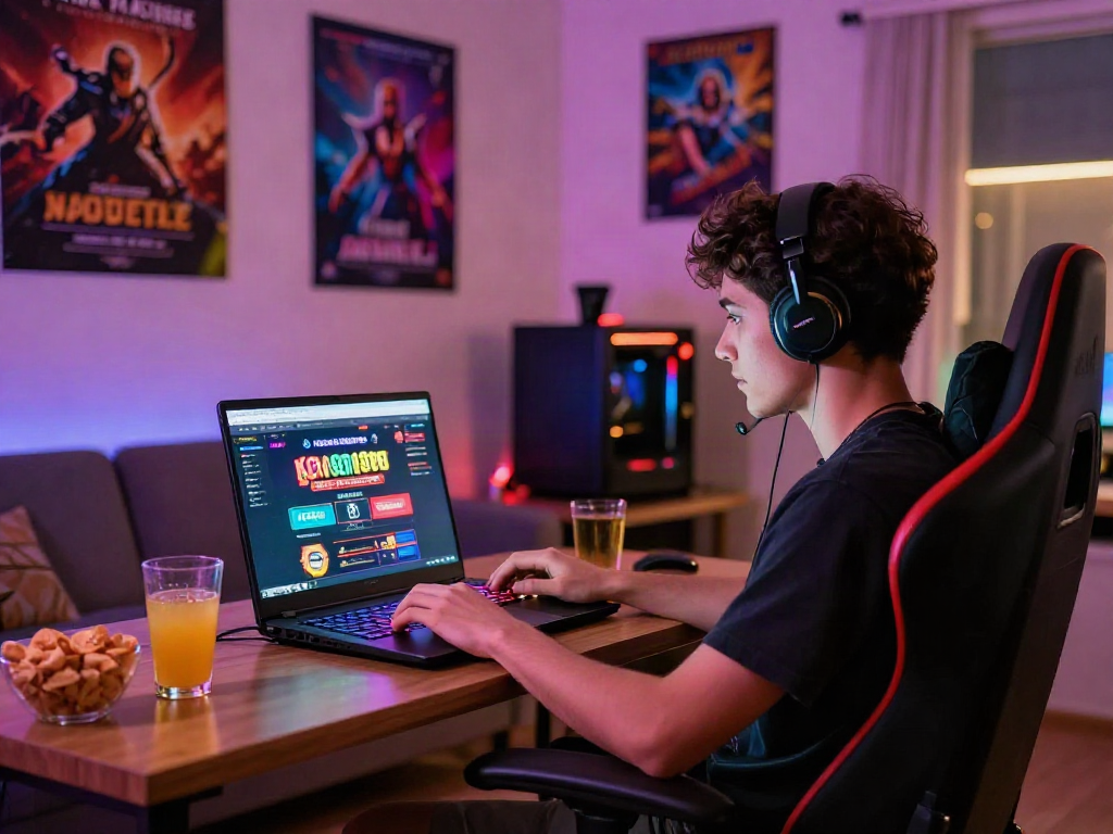 Engaged player enjoying a casino non gamstop experience in a cozy gaming room.