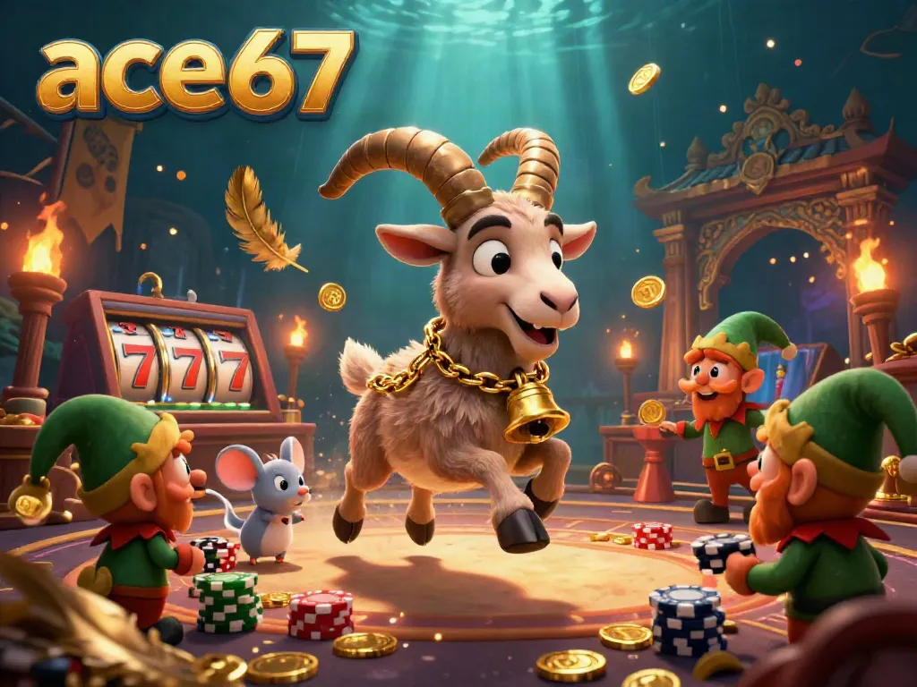 Experience thrilling gameplay at ace67 casino featuring slot reels, a Krampus goat, and mischievous elf gremlins.
