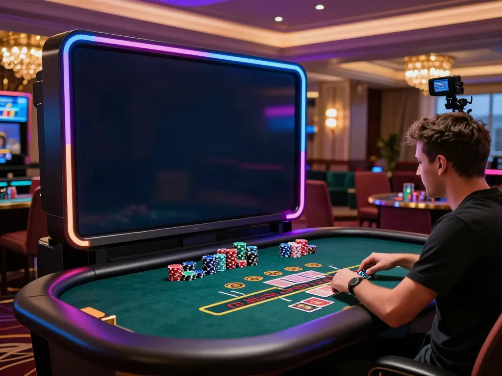 Player enjoying a casino non gamstop game on a modern gaming setup with vibrant lights.