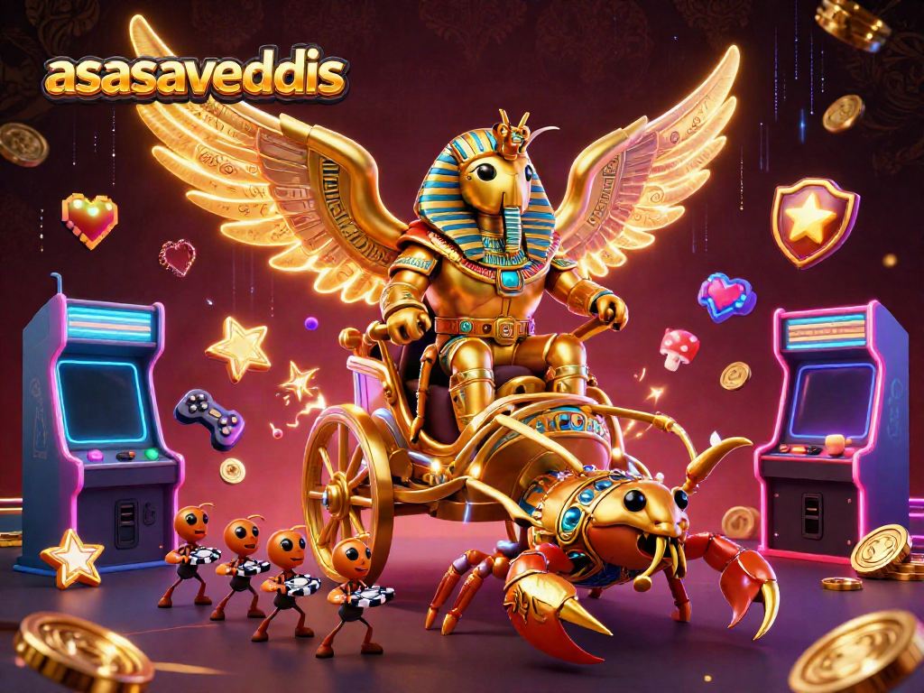 Experience thrilling action at asasavedis with colossal gaming elements featuring a glorious golden scarab and vibrant casino symbols.