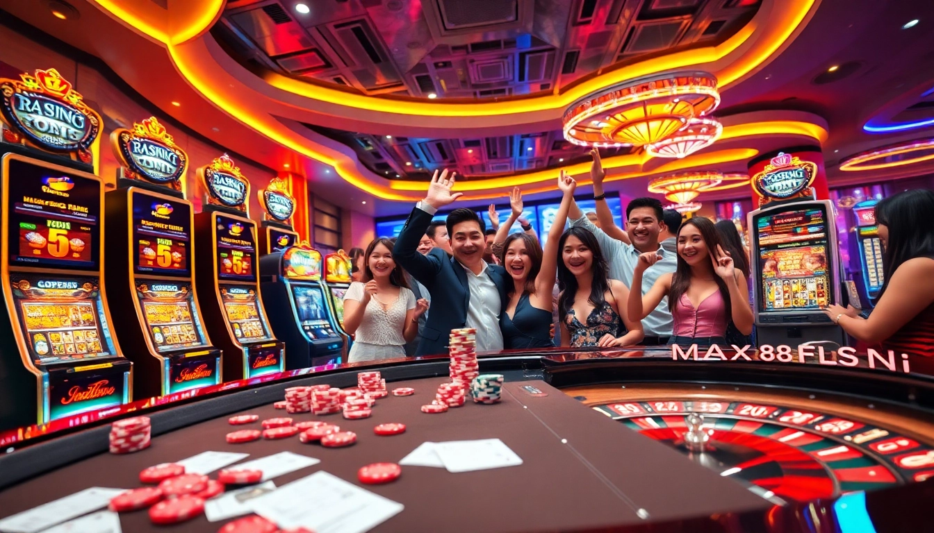 Experience the thrill of max88 fun with players enjoying vibrant casino games and luxurious surroundings.