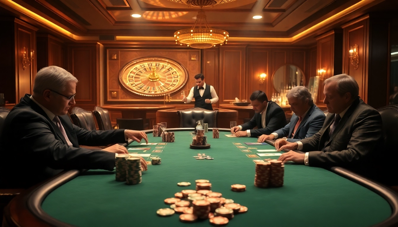 Experience strategic poker gameplay at https://s88.works/, featuring players, chips, and a roulette wheel.