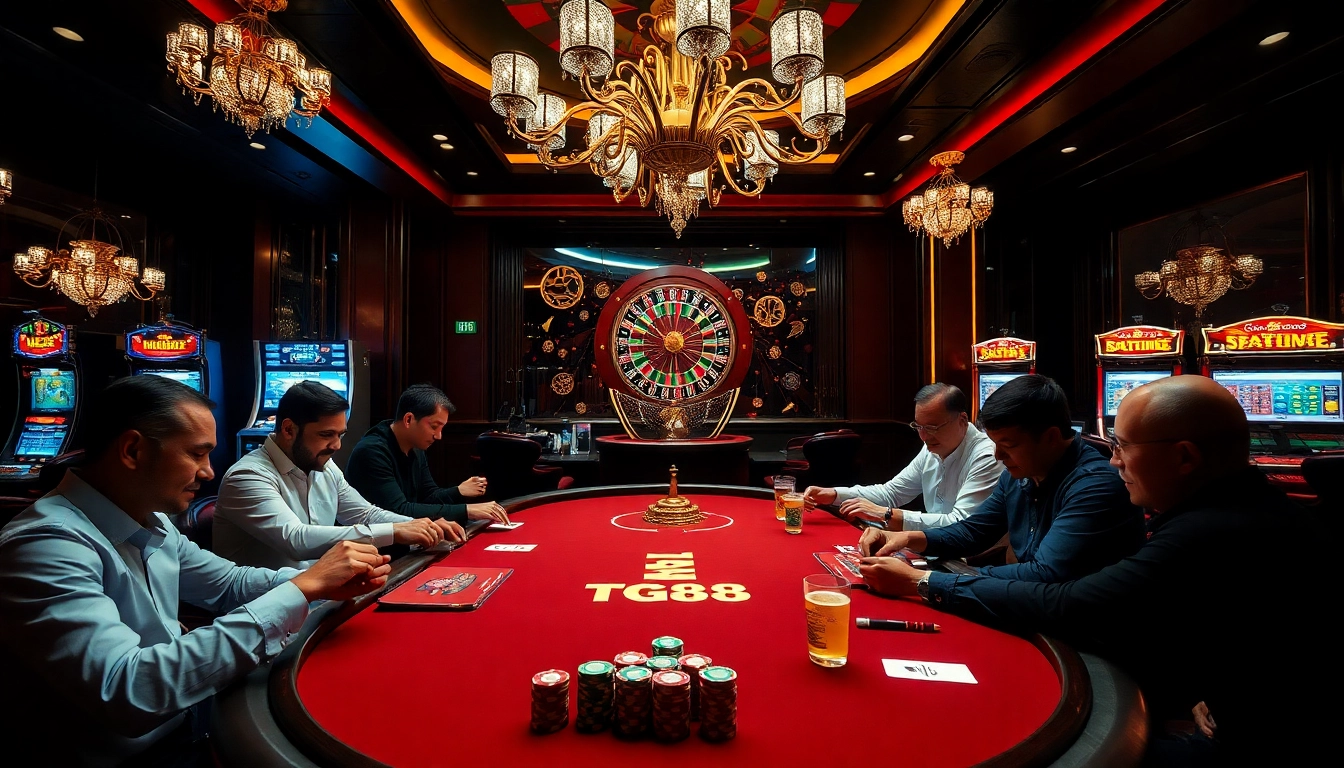 Experience the excitement of TG88 poker gameplay at a luxurious casino table.