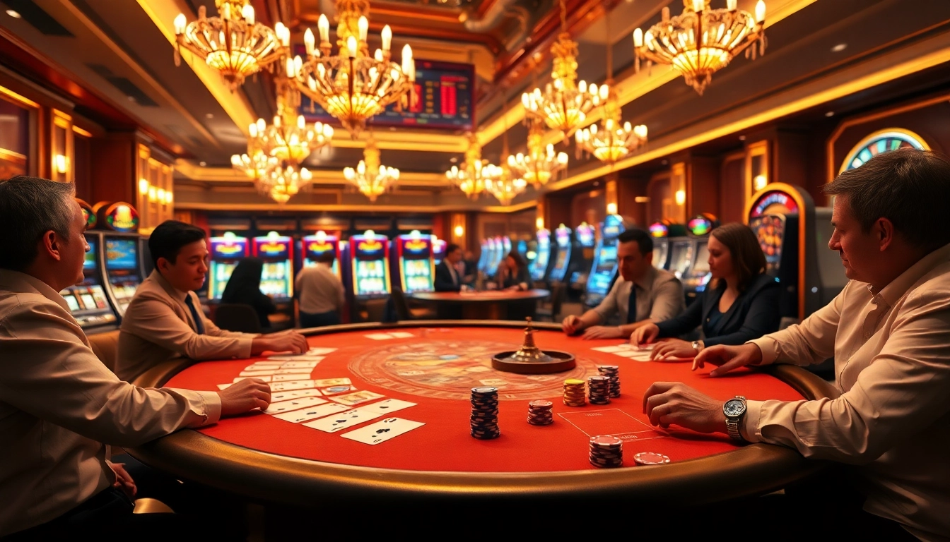 Experience the thrill of gambling at https://thabet.vegas/ with a luxurious casino scene filled with poker excitement.