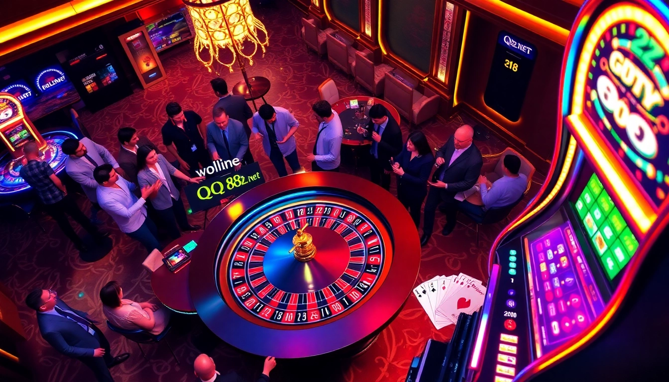 Betting excitement at QQ88z Net with roulette, poker, and vibrant casino ambiance.