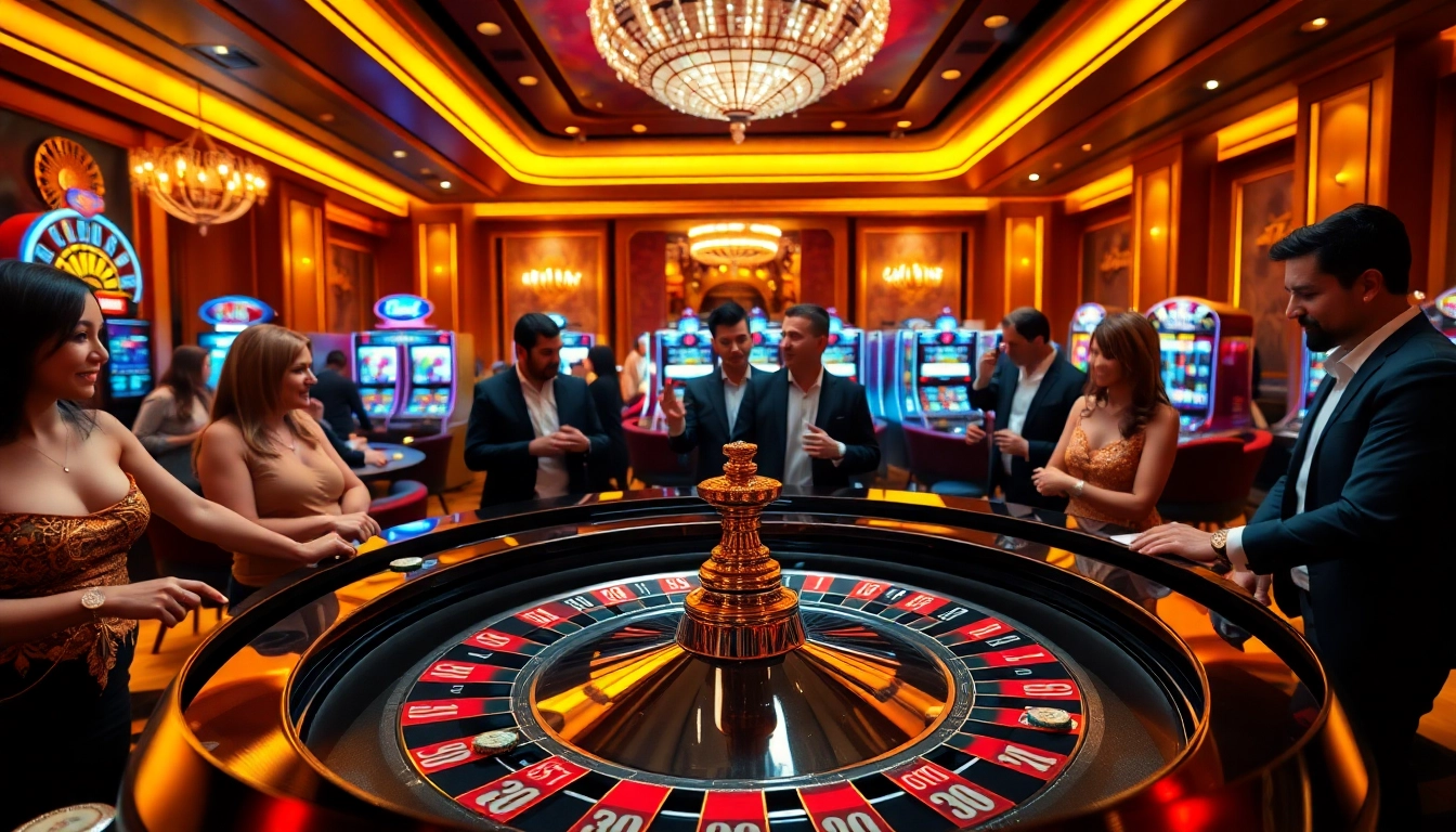 Gambling excitement at https://rr88.lat/ with players enjoying roulette and colorful slot machines.