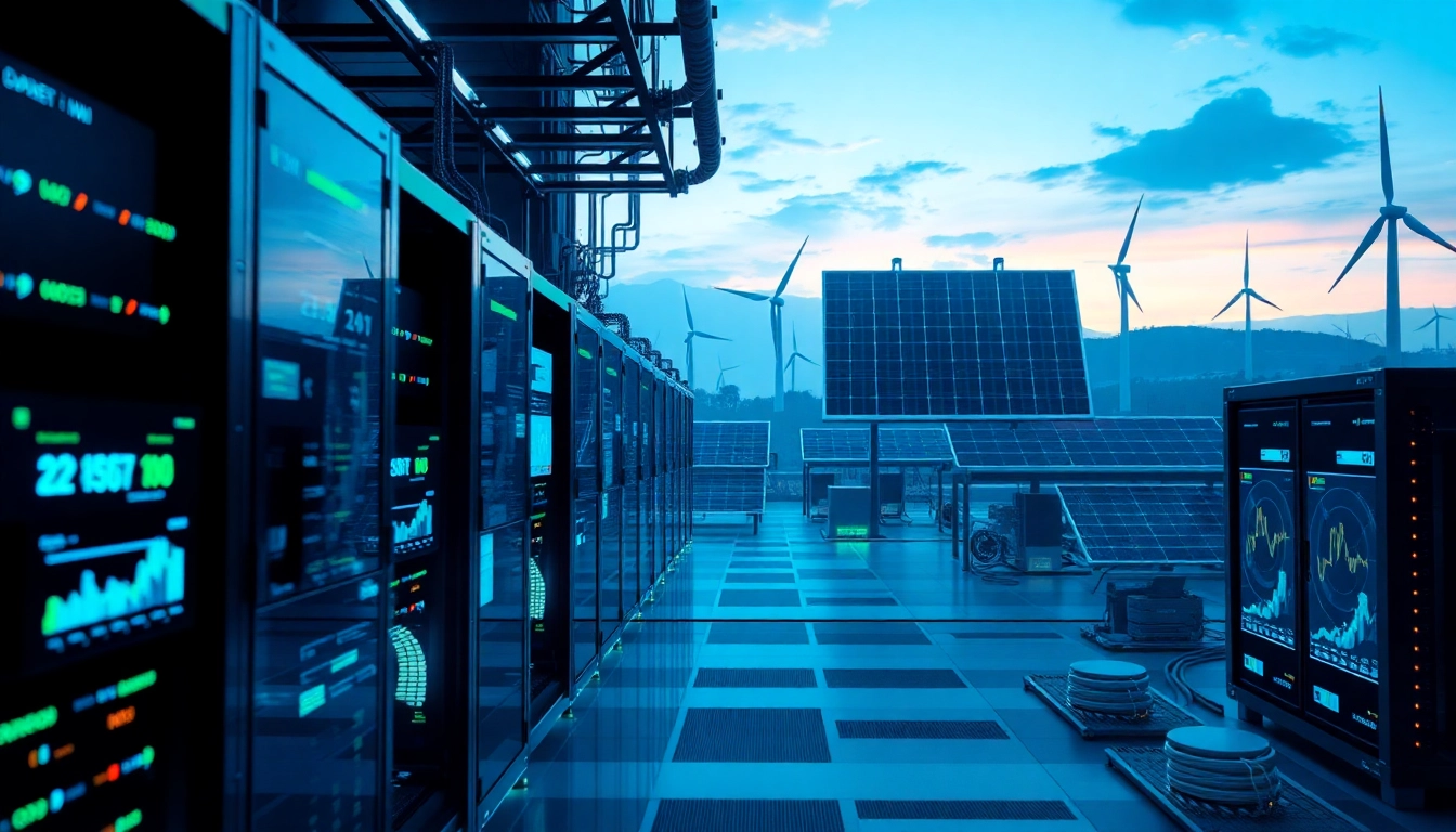 Futuristic cryptocurrency mining facility showcasing the best cloud mining platforms with AI technology and renewable energy.