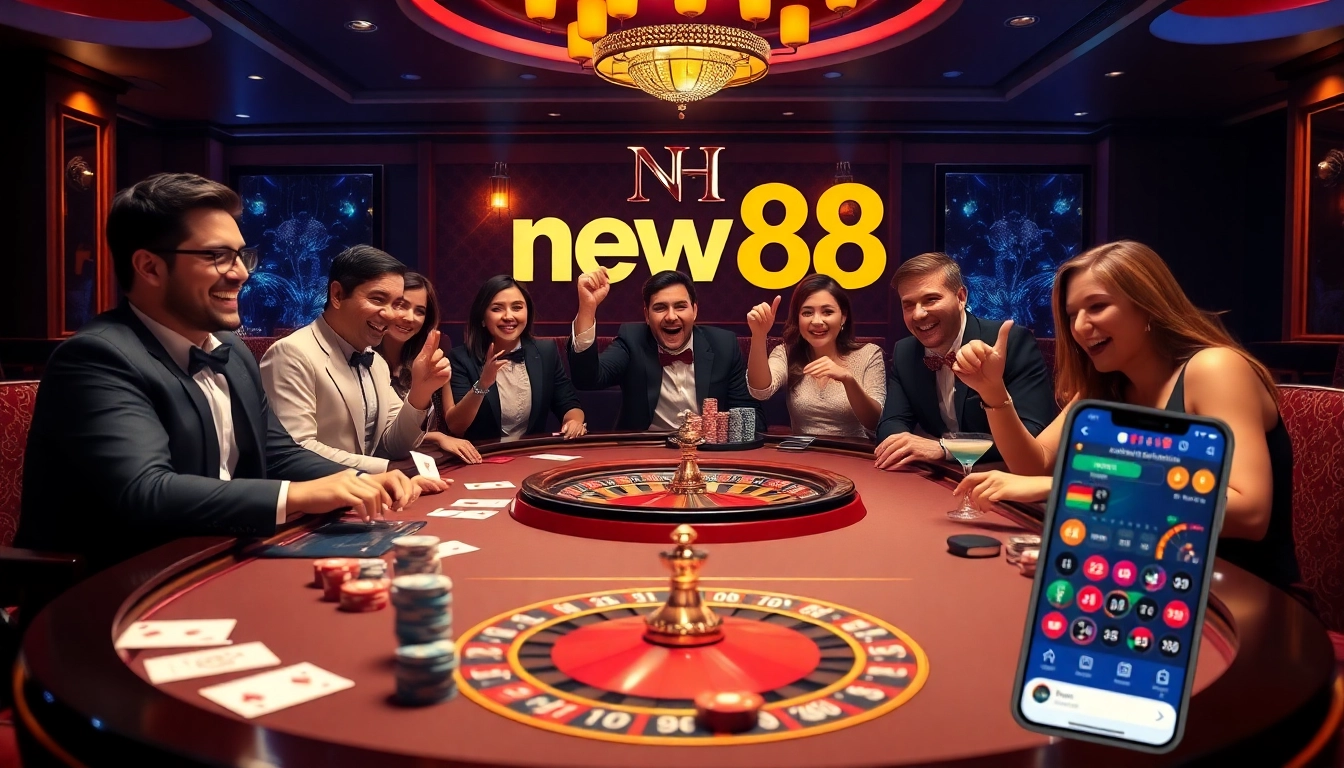 Players enjoying games at new88 casino with excitement and luxury atmosphere