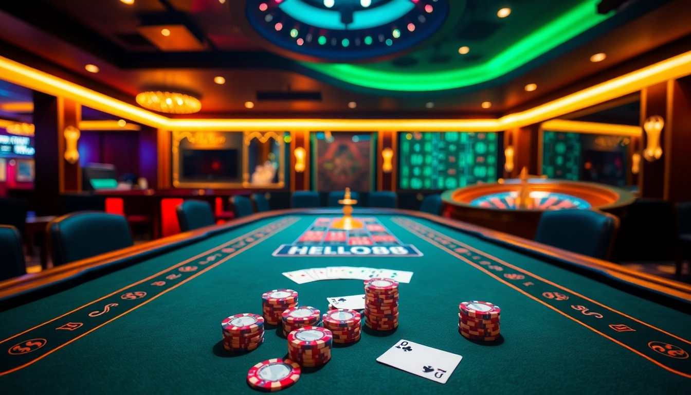 Play poker at a Hello88-themed casino table with vibrant chips and excitement.