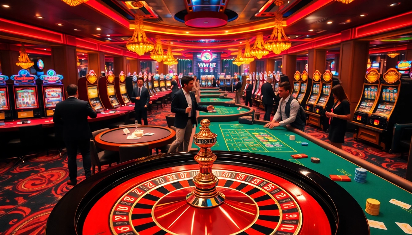 Experience the thrill of gambling with NEW88 at luxurious casino tables featuring roulette, poker, and lively players.