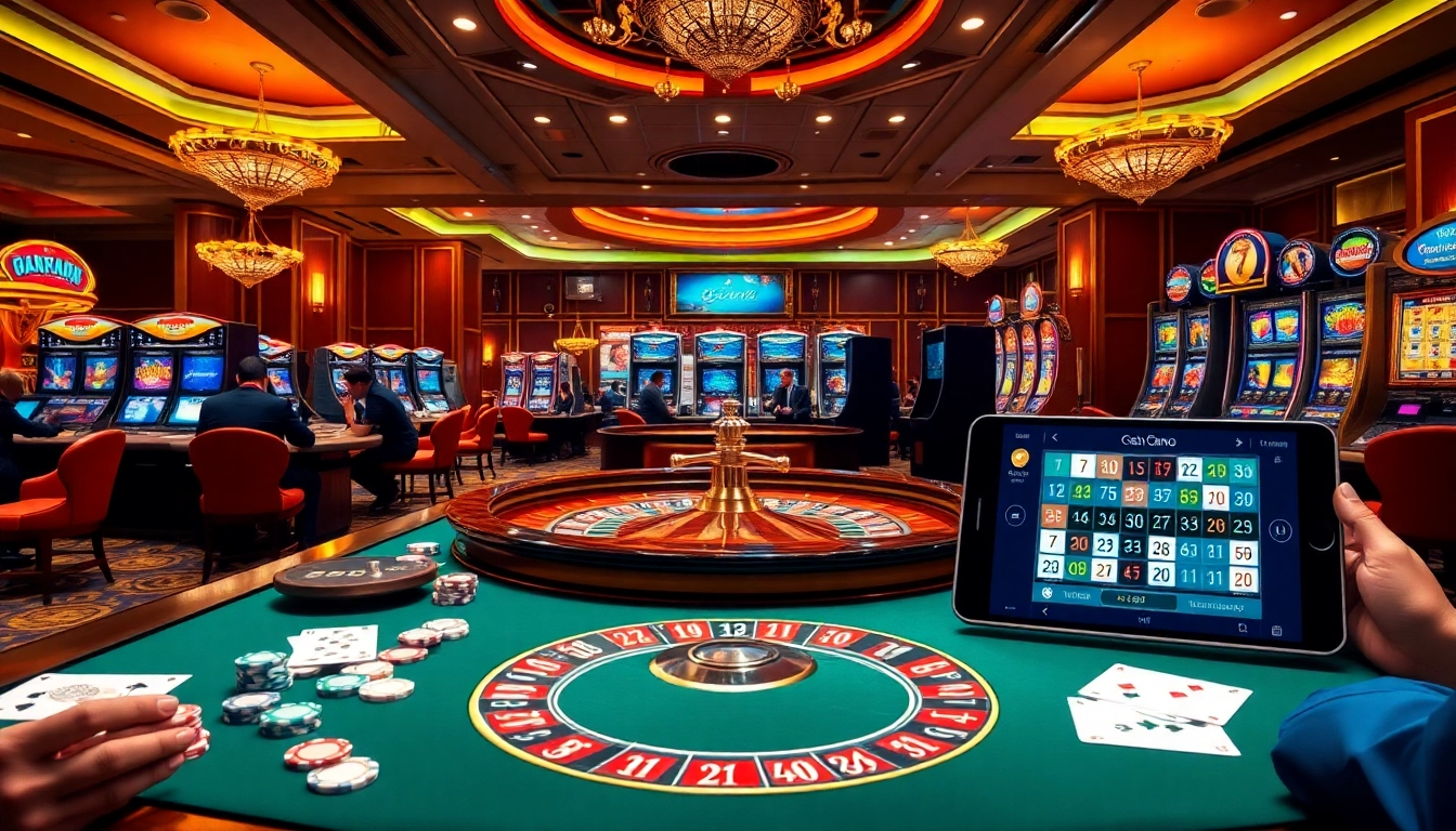 Experience the thrill of online gambling at https://f168.news/ with vibrant casino tables, cards, and excited players.