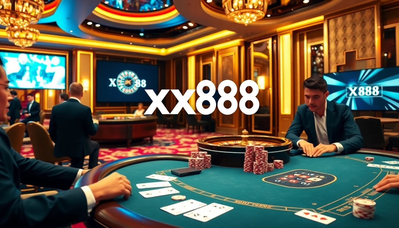 Experience thrilling casino gameplay with xx88 at a high-stakes poker table in a luxurious setting.
