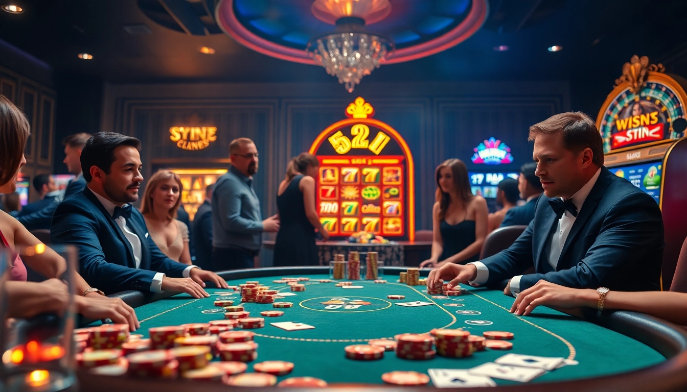 Experience thrilling gameplay at the 52WIN casino with vibrant poker tables and colorful chips.