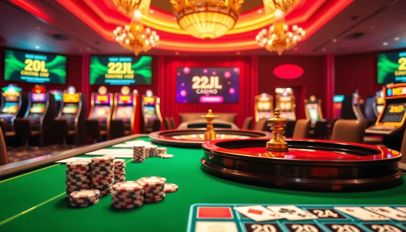 Engaging scene of a luxurious casino table featuring games and promotions from 22jl org.