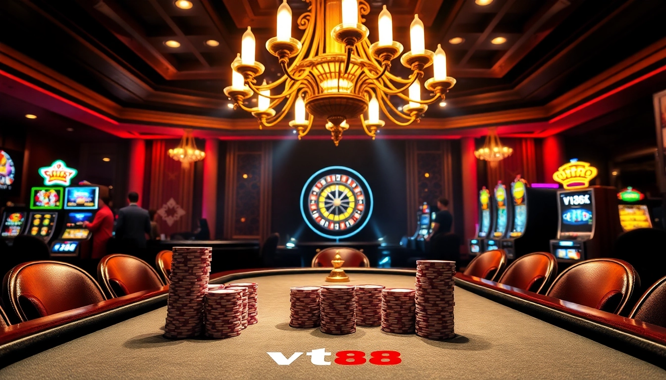Experienced players enjoy a thrilling poker game at vt88's luxury casino table, filled with excitement.