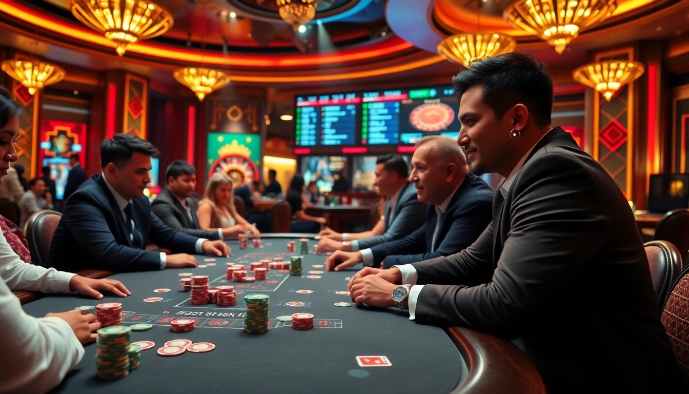 Exciting gameplay at Nhà cái Hm88 with high-stakes poker and a spinning roulette wheel.