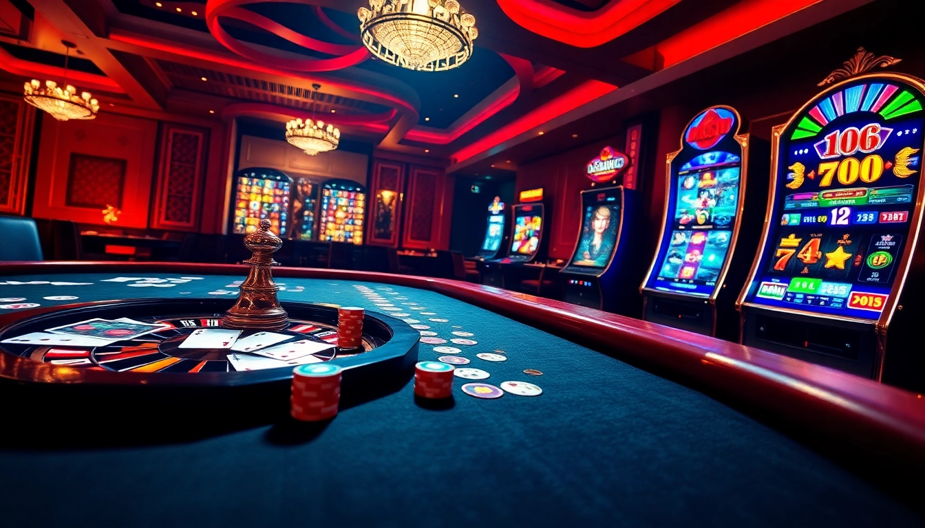 Engage with 88idd, showcasing vibrant casino elements like cards, chips, and slot machines.