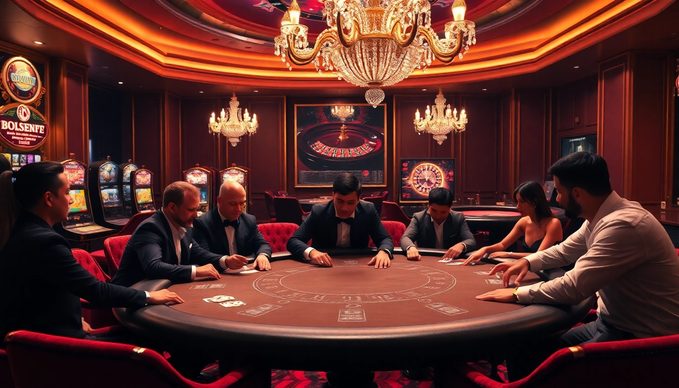 Exciting gameplay scene of high-stakes poker at a luxurious casino inspired by https://s801.online/.