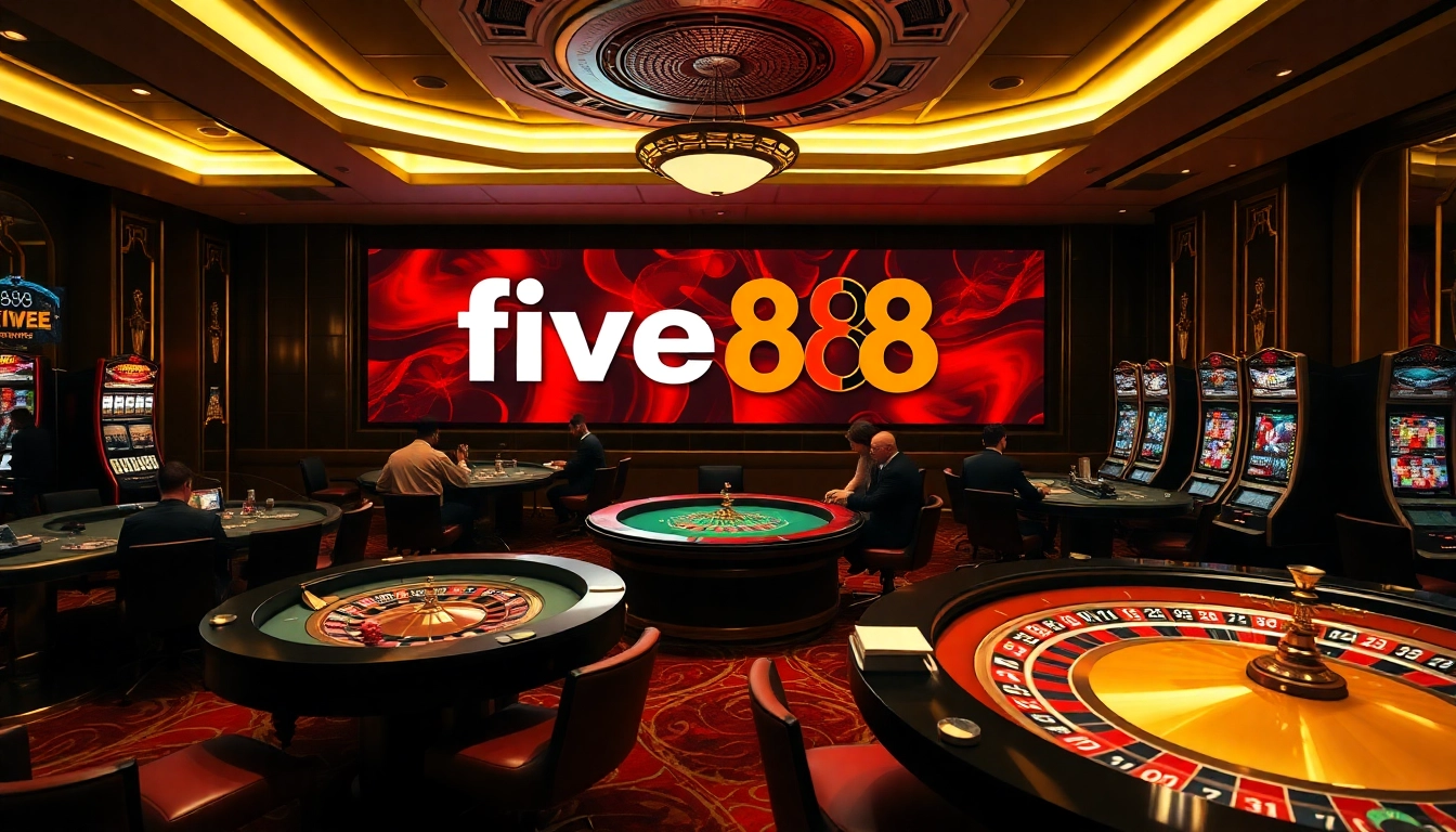 Experience the excitement of five88 at a luxurious casino table filled with poker chips and roulette.