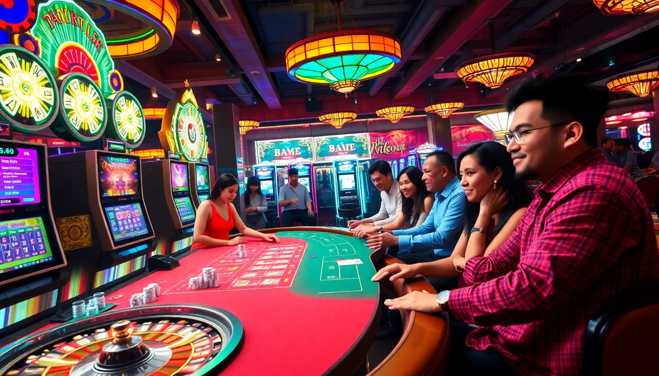 Players enjoying games at https://pg88sr.com/ showcasing a vibrant casino atmosphere.