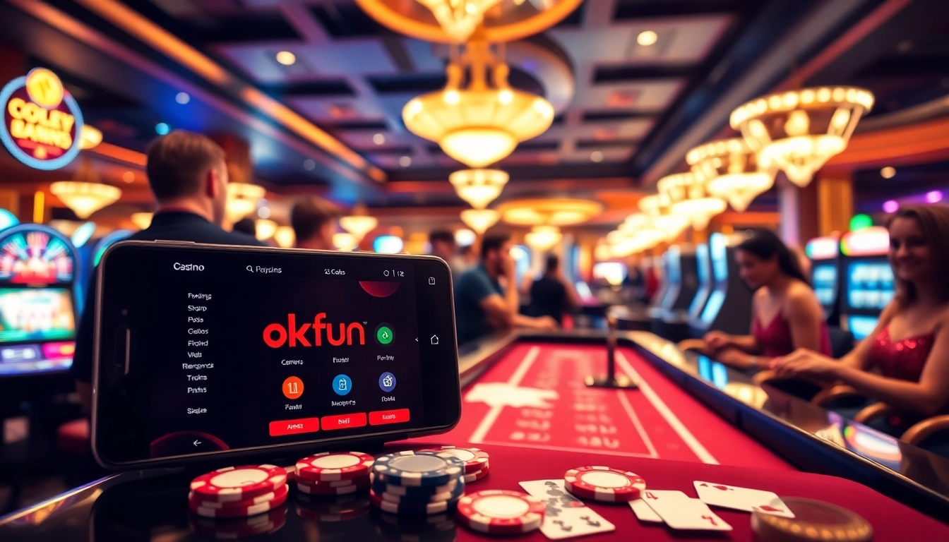 Experience the thrill of the casino with app okfun on display among inviting poker tables and slot machines.
