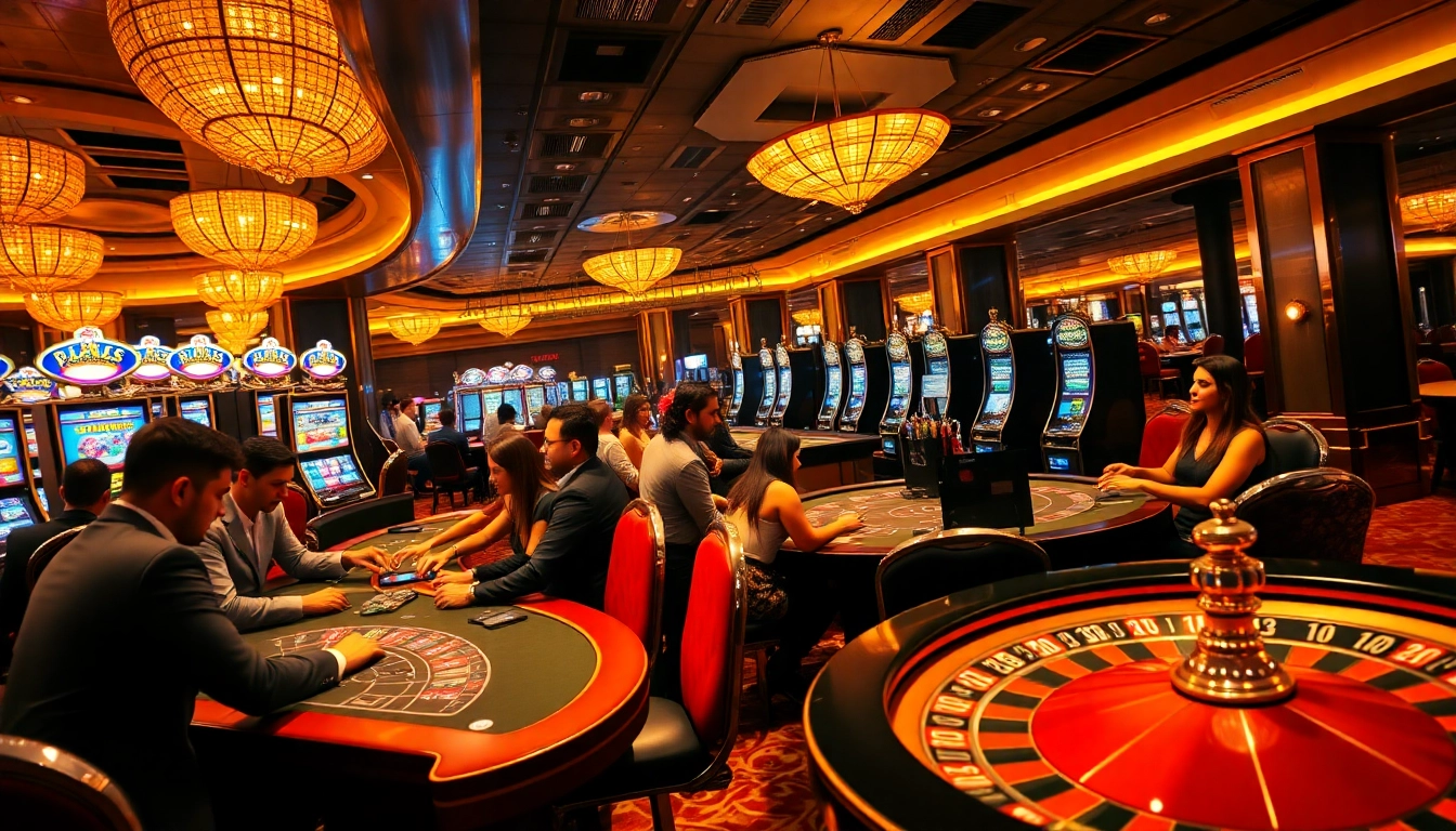 GG88 players enjoying a thrilling casino experience with poker tables and vibrant slot machines.