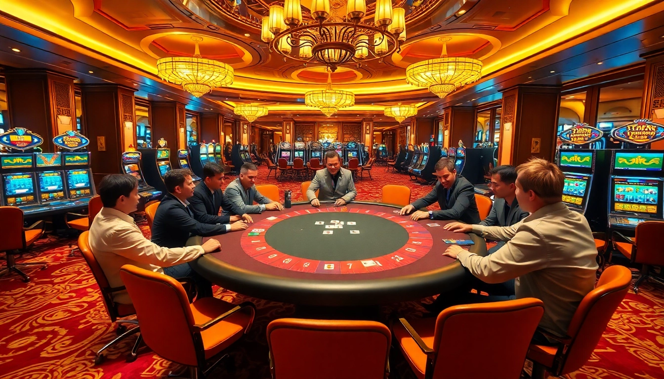 Engaging poker scene showcasing dn88 trang chủ with players and vibrant casino elements.