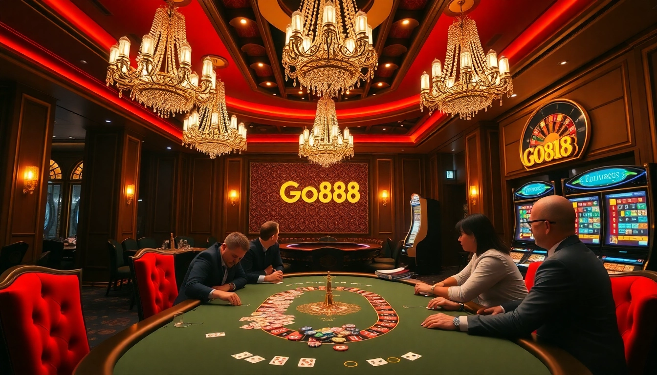 Players enjoying exciting games at a go88 casino table with vibrant poker chips and cards.