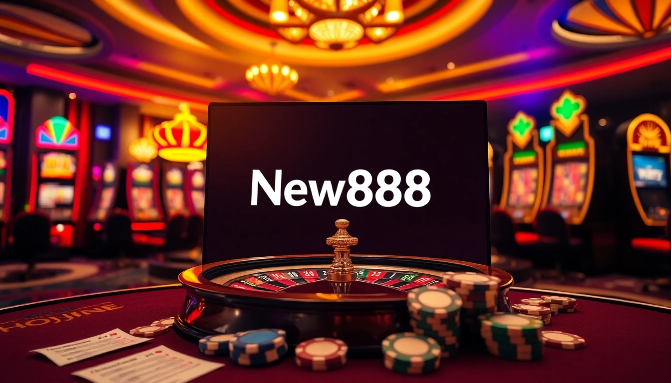 Playing a thrilling game at New888 casino featuring vibrant roulette and lively slot machines.