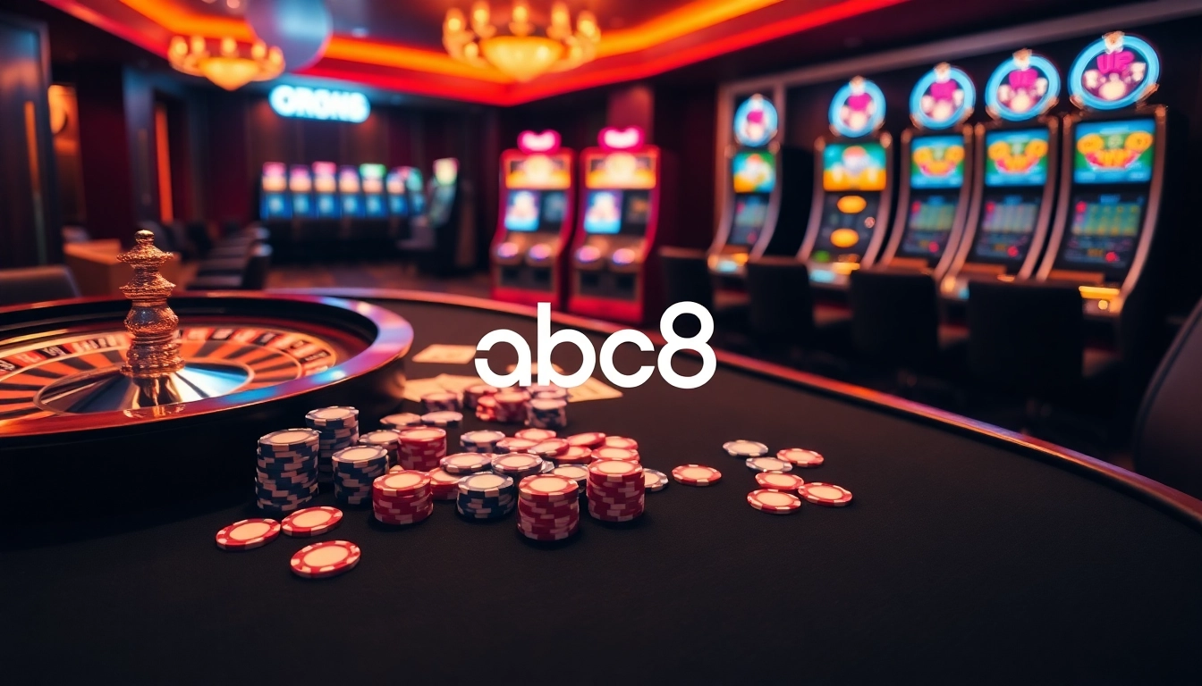 Engaging gambling scene featuring abc8 poker table and roulette to enhance online casino experience.