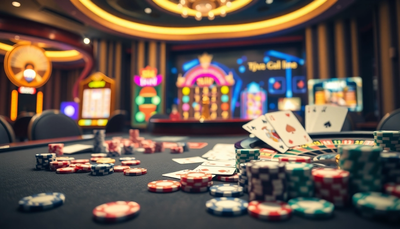 Experience thrilling moments with gambling at https://kk55.gratis/ featuring a lively casino table scene.