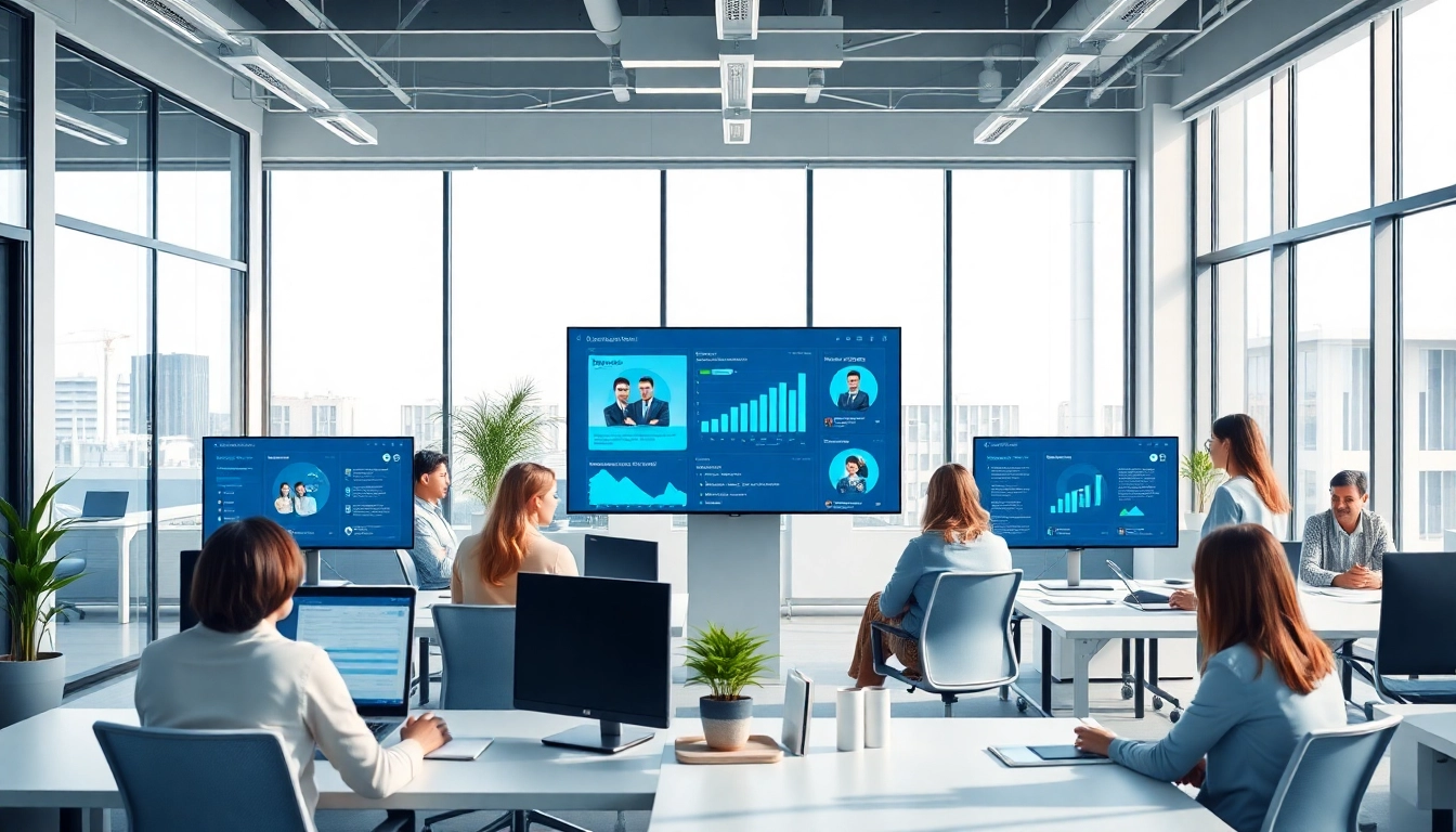 生动的办公环境，展示美洽数字化客户服务平台，突出团队协作与科技。