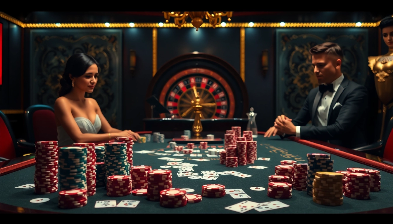 Experience the thrill of KK55 at an opulent casino poker table loaded with chips and cards.