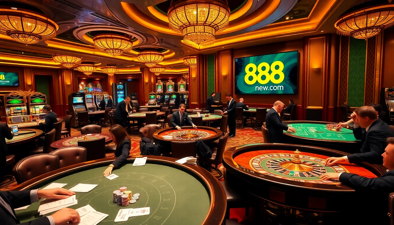 Experience winning bets at 888new com's vibrant casino floor with elegant tables and excited players.