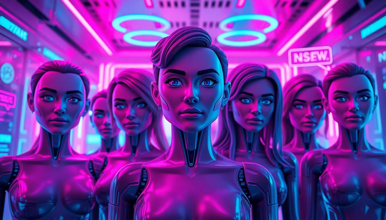 Exploring the best nsfw ai chatbots through futuristic avatars in a vibrant digital landscape.