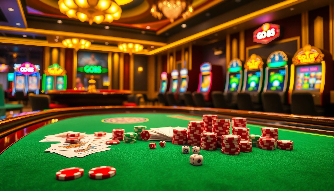 Engaging casino scene showcasing go 88 gaming with vibrant poker chips and an exciting roulette wheel.