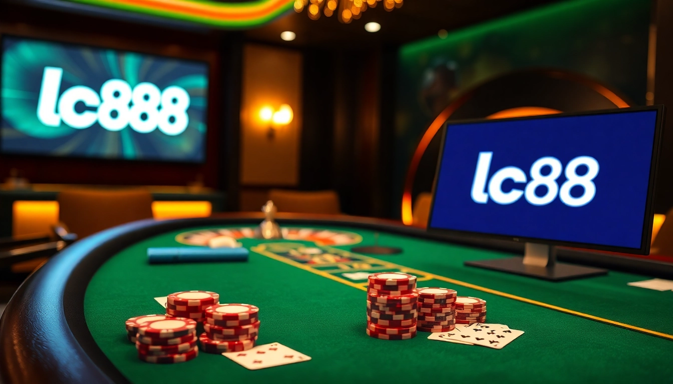 Players enjoying a poker game at a luxurious lc88 casino table.