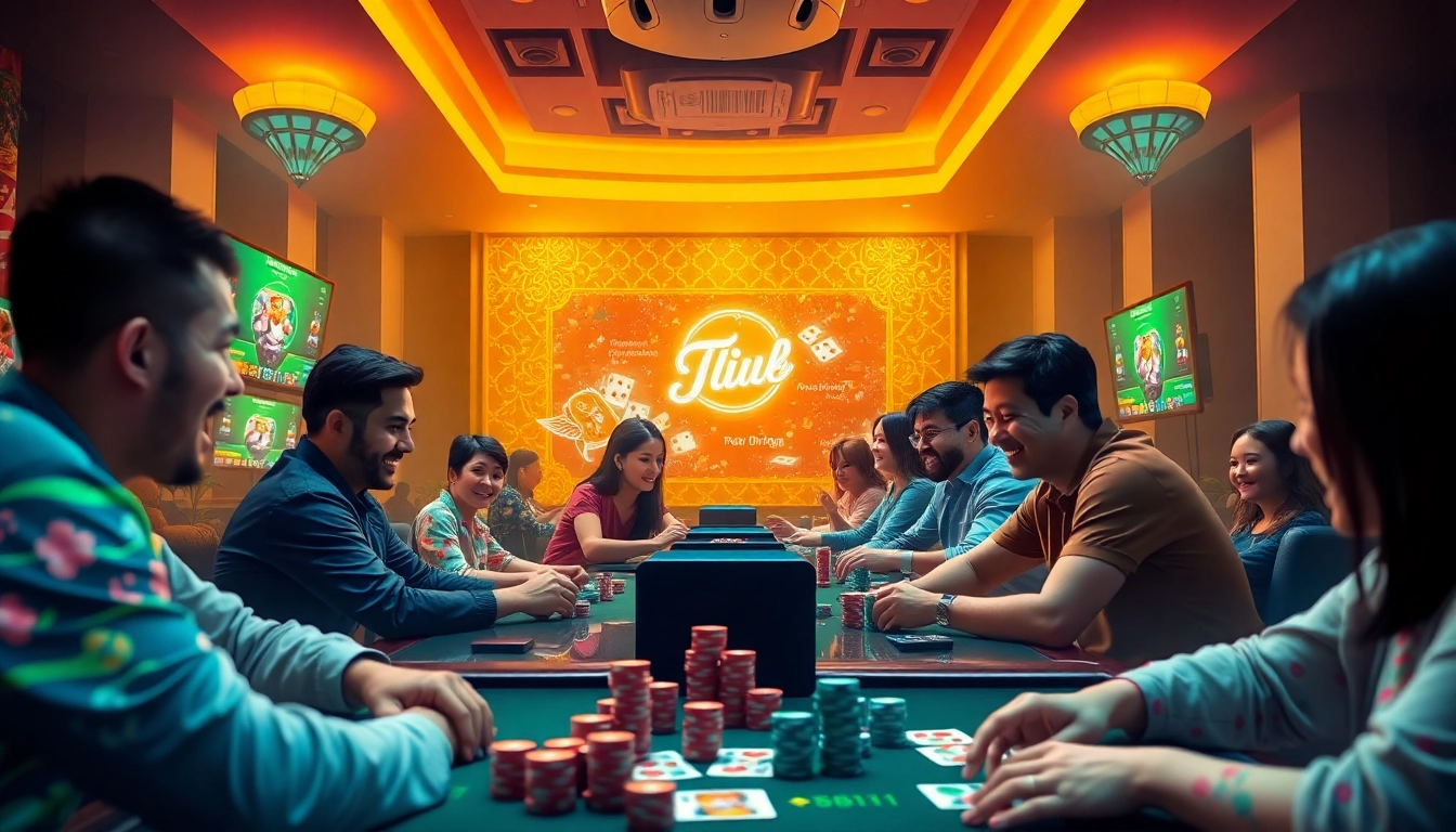 Engaging game bài đổi thưởng atmosphere with players enjoying online card games.