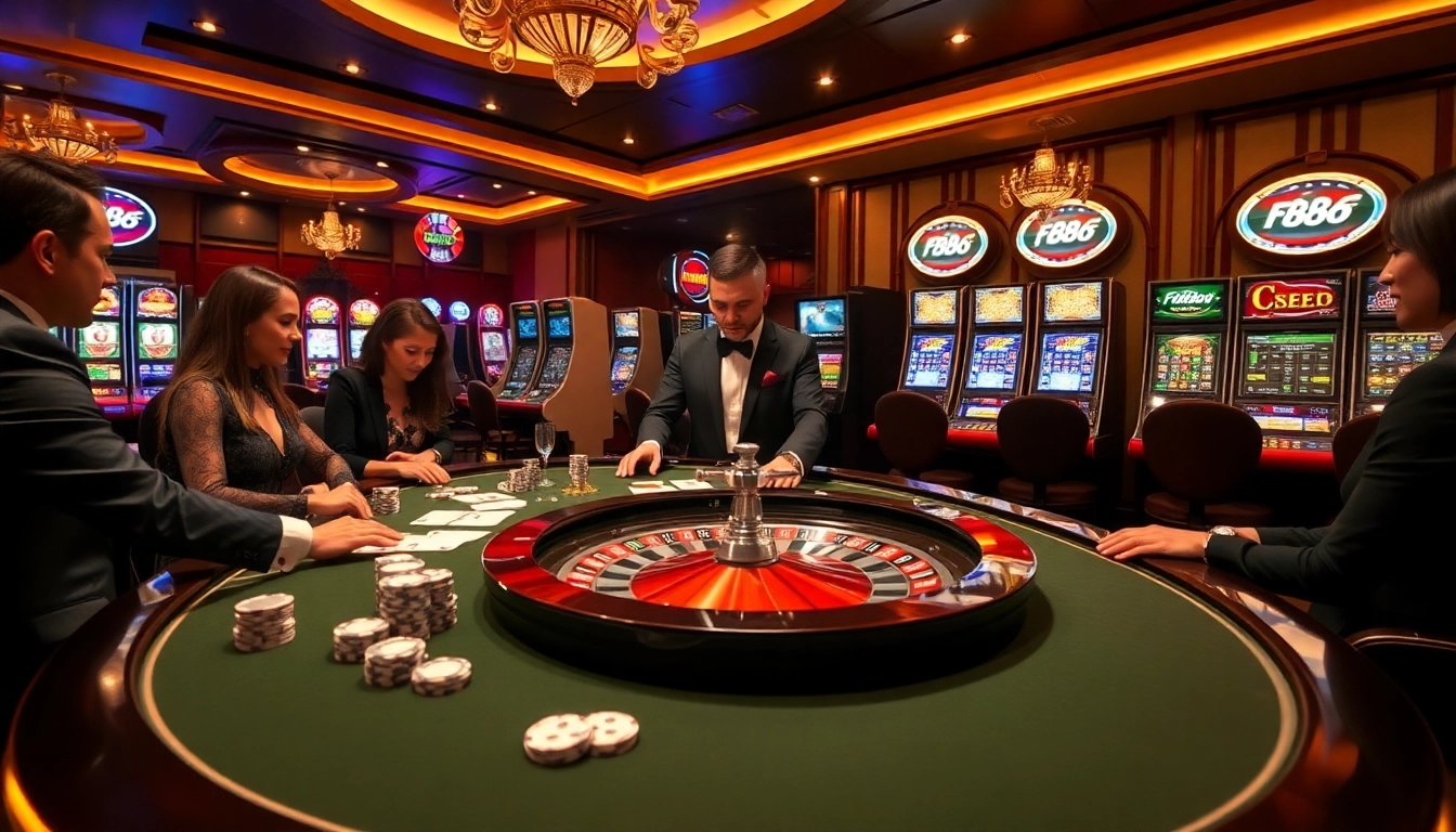Experience the thrill of fb88 with a luxurious casino atmosphere featuring live gameplay and vibrant slot machines.