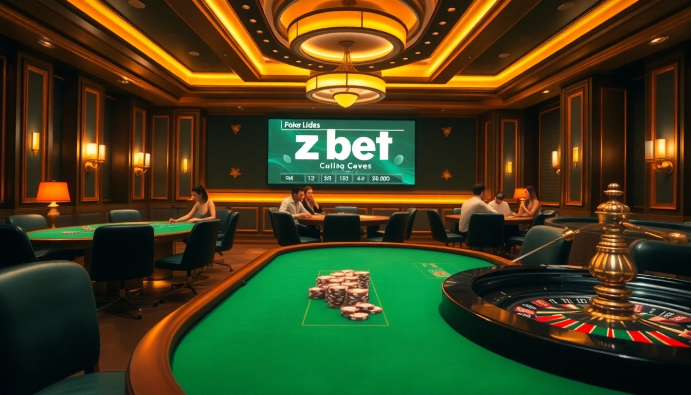 Engaged players at a zbet online casino table, showcasing gambling excitement with chips and cards.