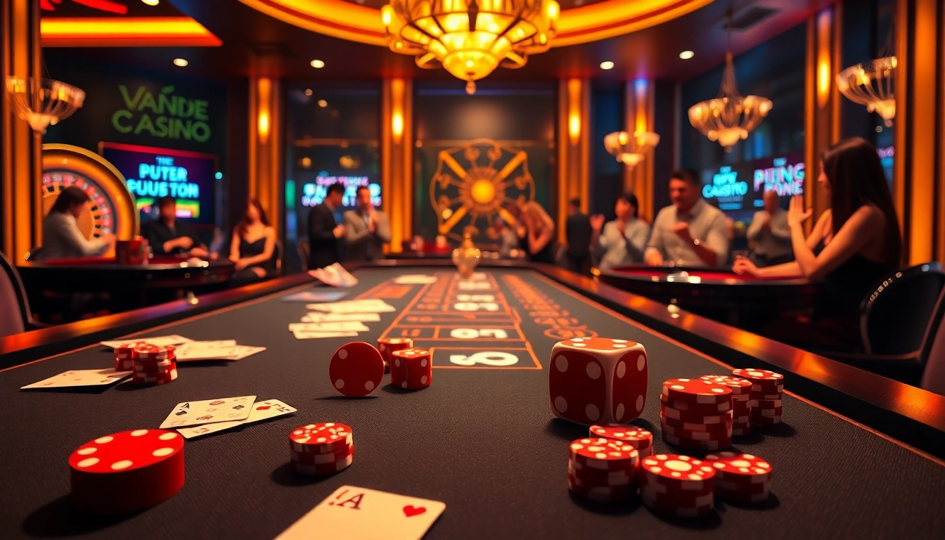 Casino scene showcasing XX88 with players engaging at a poker table, vibrant chips and cards displayed.
