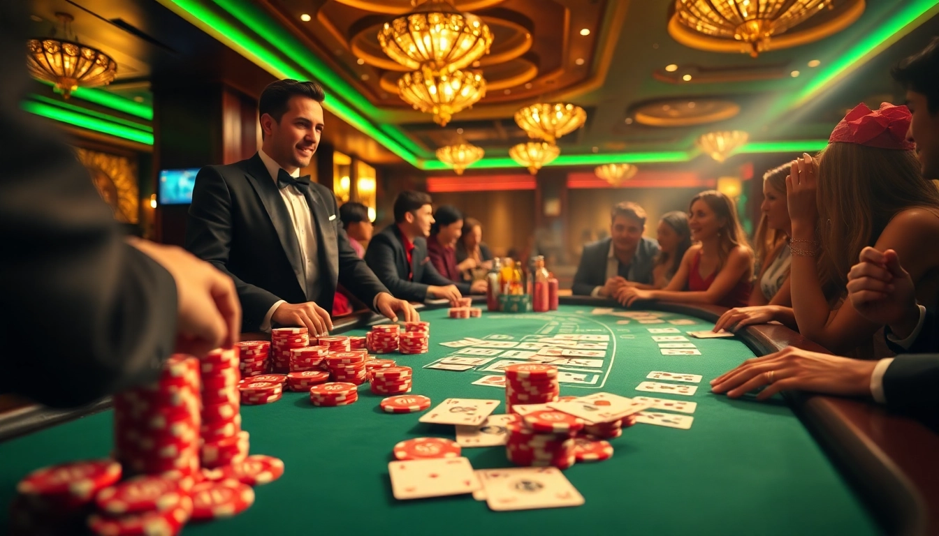 High-stakes poker table showcasing 88i chips and vibrant cards in a luxurious casino.