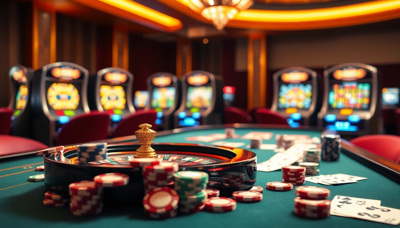 Experience game bài đổi thưởng excitement with vibrant poker chips and casino tables.