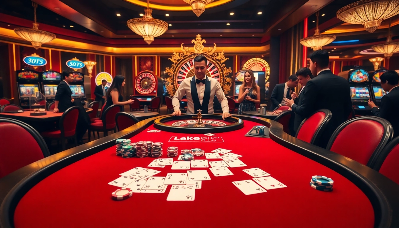 Một cảnh chơi game động tại https://luck8.com với các ván poker đầy hứng khởi và các yếu tố casino sống động.