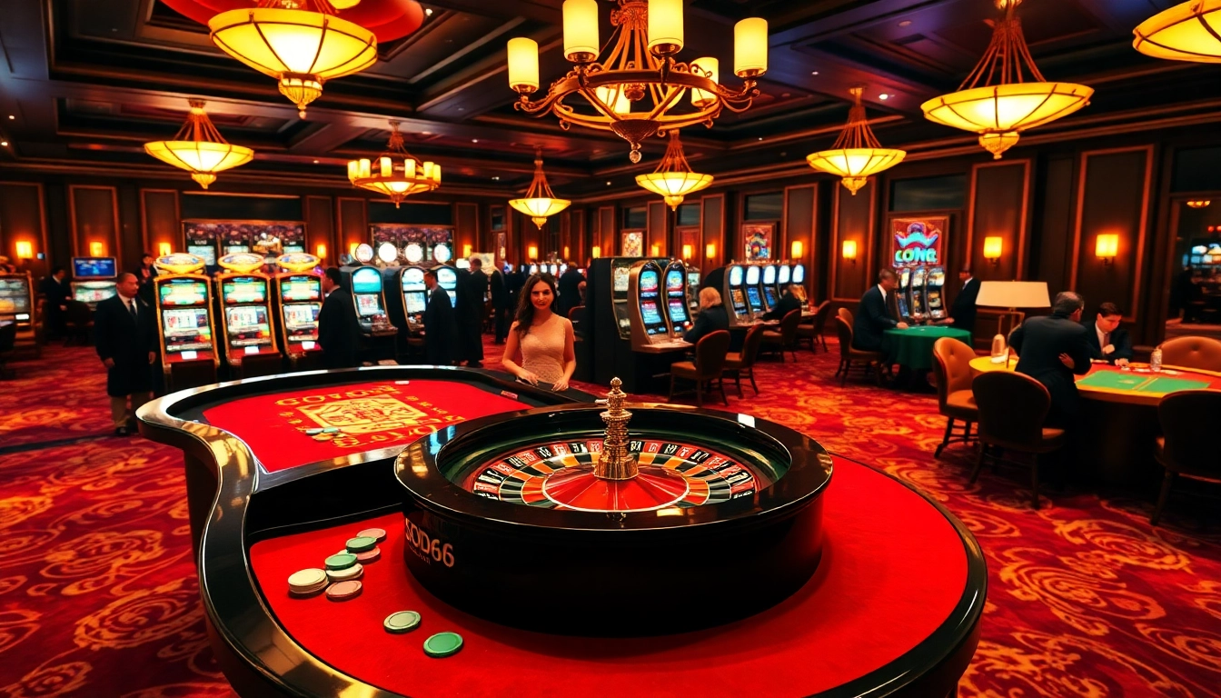 Experience the excitement of SODO66 with vibrant casino tables and engaging gamblers.