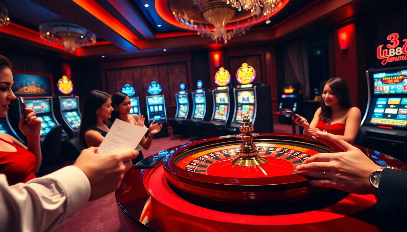 Experience uu88 thrilling action at a live roulette table in a luxury casino setting.